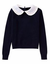 Fashion Black Wool-knit Lapel Sweater