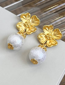 Fashion Gold Alloy Geometric Flower Brushed Pearl Earrings