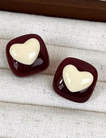 Fashion Coffee Color Resin Heart Square Stud Earrings