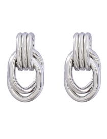 Fashion Silver Alloy Geometric Oval Stud Earrings