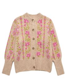 Fashion Printing Floral Jacquard-knit Button-down Jacket 