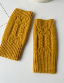 Fashion Turmeric Polyester Twist-knit Half-finger Gloves