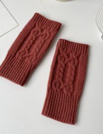 Fashion Rust Red Polyester Twist-knit Half-finger Gloves