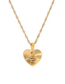 Fashion Gold Titanium Steel Ray Heart Necklace