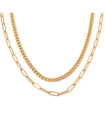 Fashion Gold Titanium Steel Geometric Chain Double Layer Necklace