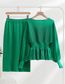 Fashion Green Two Pieces Of Round Neck Bag Hips And Waist Slim Knitted Dresses