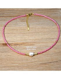 Fashion Pink Pearl Crystal Beaded Necklace