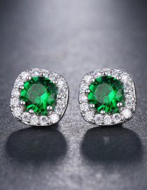 Fashion Green Metal Inlaid Square Earrings