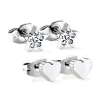 Fashion Five-pointed Star + Heart-shaped Cut Earrings With Diamonds Steel Color Ea139602s Stainless Steel Diamond Love Star Earring Set
