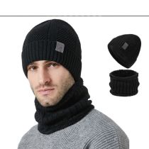 Fashion Black Acrylic Knitted Patch Beanie And Scarf Set