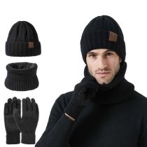 Fashion Black Acrylic Knitted Scarf And Beanie Five-finger Gloves Three-piece Set