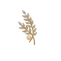Fashion Freshwater Pearl Wheat Ear Brooch-pin Style (thick Real Gold Plating) Copper And Diamond Wheat Pearl Brooch
