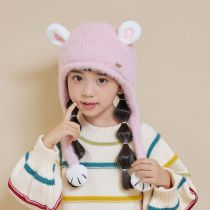 Fashion Pink Polyester Knitted Cartoon Children's Pullover Hat