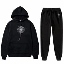 Fashion Black 2 Polyester Printed Hooded Sweatshirt Lace-up Trousers Track Suit