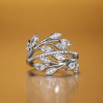 Fashion Silver Copper And Diamond Wrapped Leaves Ring