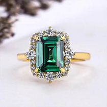 Fashion Green Diamond Copper Diamond Square Ring