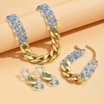 Fashion Blue Suit Acrylic Spliced Chain Necklace Bracelet Earrings Set