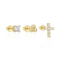 Fashion Set Of 3-gold #3 Sterling Silver Diamond Geometric Earring Set