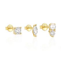Fashion Set Of 3-gold #4 Sterling Silver Diamond Geometric Earring Set
