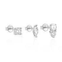 Fashion Set Of 3-platinum #4 Sterling Silver Diamond Geometric Earring Set