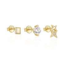 Fashion Set Of 3-gold #7 Sterling Silver Diamond Geometric Earring Set