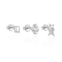 Fashion Set Of 3-platinum #7 Sterling Silver Diamond Geometric Earring Set