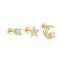 Fashion Set Of 3-gold #9 Sterling Silver Diamond Geometric Earring Set
