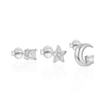 Fashion Set Of 3-platinum #9 Sterling Silver Diamond Geometric Earring Set