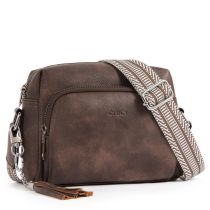 Fashion Brown Pu Printed Wide Shoulder Strap Large Capacity Crossbody Bag
