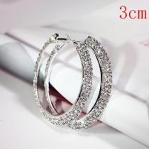 Fashion Silver 3cm Geometric Diamond Round Earrings