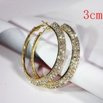 Fashion Gold 3cm Geometric Diamond Round Earrings