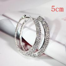 Fashion Silver 5cm Geometric Diamond Round Earrings