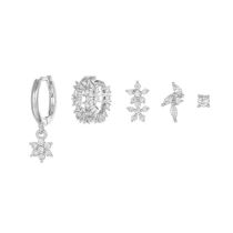Fashion Silver Copper Inlaid Zirconium Five-pointed Star Geometric Earring Set