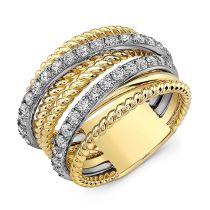 Fashion Two Colors Copper Inlaid Zirconium Two-tone Line Ring