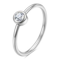 Fashion Steel Color Stainless Steel Zirconium Round Ring