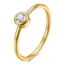 Fashion Gold Stainless Steel Zirconium Round Ring
