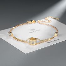 Fashion Gold Color Copper Inlaid Zirconium Small Waist Double Layer Bracelet