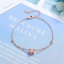 Fashion Rose Gold Copper Inlaid Zirconium Small Waist Double Layer Bracelet