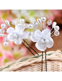 Fashion White Geometric Pearl Mesh Flower Hairpin