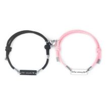 Fashion A Pair Of Black And Pink 'weirda Crazy' Couple Bracelets Stainless Steel Lettering Magnet Heart Heart Couple Bracelet