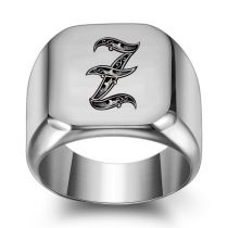 Fashion Z Titanium Steel 26 Alphabet Square Men's Ring
