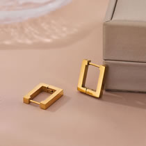 Fashion Gold Stainless Steel Glossy Square Male Earrings