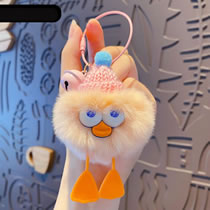 Fashion Flesh Pink Cartoon Rex Rabbit Fur Ball Doll Keychain