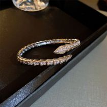 Fashion 14# Bracelet - Silver Zircon Snake Copper Set Zirconium Snake Cuff Bracelet