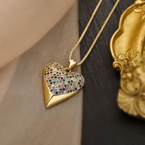 Fashion Color Gold-plated Copper Heart Necklace With Zirconium