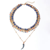 Fashion Blue Alloy Geometric Beaded Oil Drip Eye Horn Multilayer Necklace
