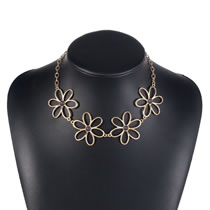 Fashion Gold+black Metal Turquoise Openwork Flower Necklace