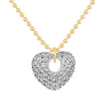 Fashion Silver Copper Paved Zirconia Heart Pendant Bead Necklace