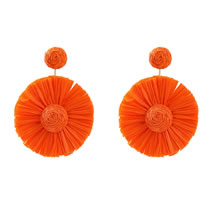 Fashion Orange Raffia Braided Round Earrings