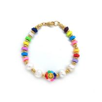 Fashion Color Colorful Polymer Clay Pearl Beaded Smiley Face Bracelet